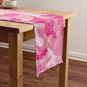 Bright Sparkle Pink Camouflage Chic Camo Lovers Short Table Runner