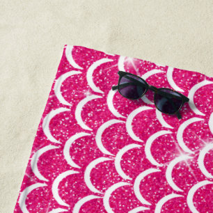 Bright Sparkle Star Pink Mermaid Scale Beach Towel