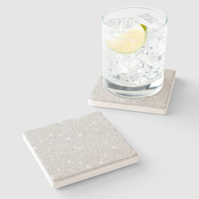 Bright Sparkle White Silver Colour Merry Christmas Stone Coaster (Side)