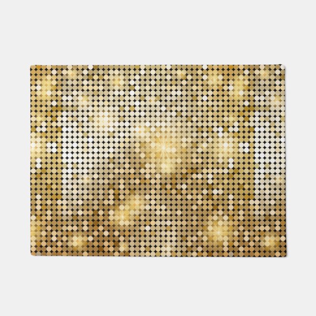 Bright sparkling golden sequin glitters disco ball doormat (Front)