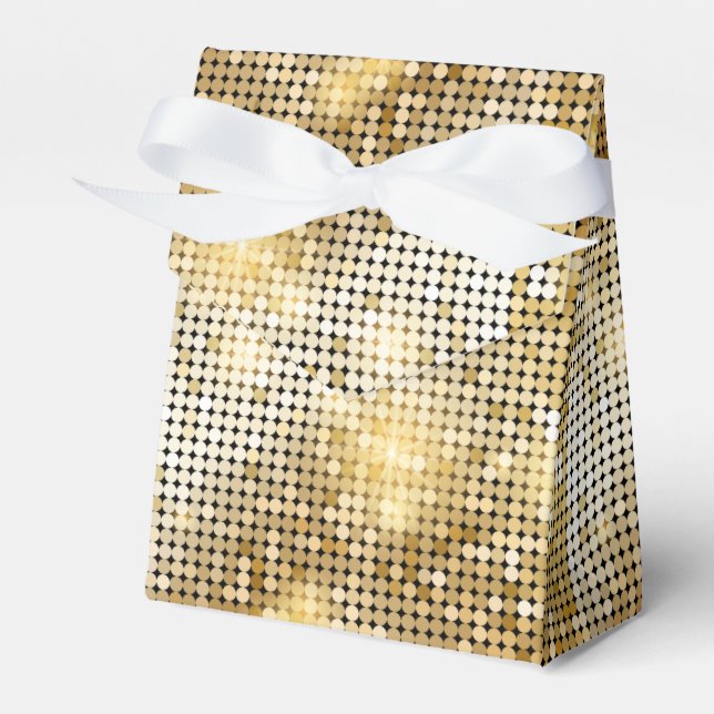Bright sparkling golden sequin glitters disco ball favour box (Front Side)