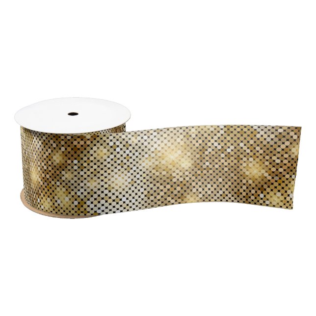 Bright sparkling golden sequin glitters disco ball satin ribbon (Spool)