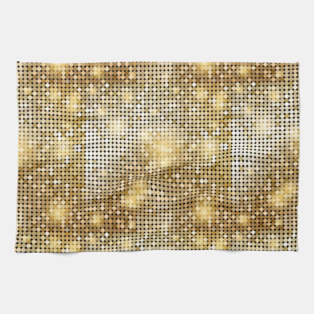 Bright sparkling golden sequin glitters disco ball tea towel (Horizontal)