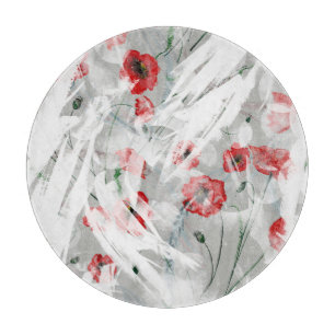 Bright Splash Red Poppy Watercolor Cutting Board