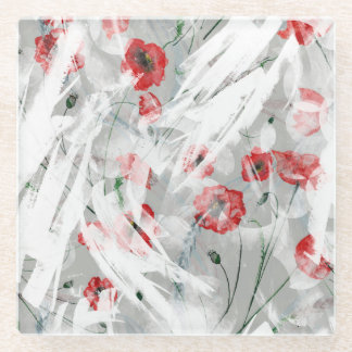 Bright Splash Red Poppy Watercolor Glass Coaster