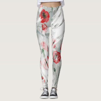 Bright Splash Red Poppy Watercolor Leggings