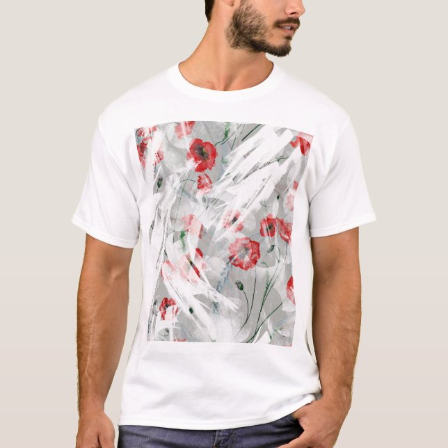 Bright Splash Red Poppy Watercolor T-Shirt (Front)