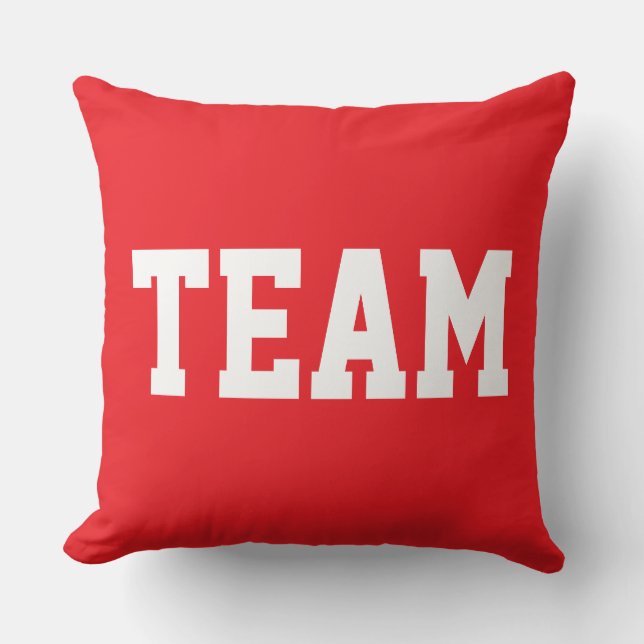 Bright Sporty Red Fun Athletic TEAM White Text Cushion (Front)