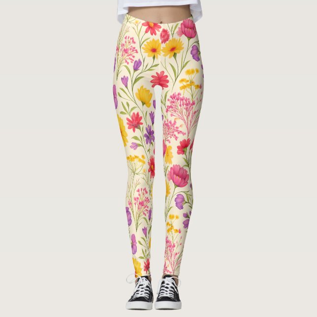 Bright Spring Botanical Design Leggings (Front)