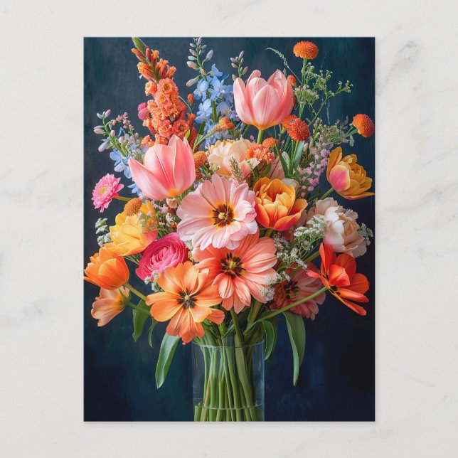 Bright Spring Bouquet in Glass Vase Postcard (Front)