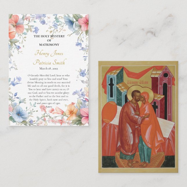 Bright Spring Flowers Orthodox Wedding Prayer Card (Front/Back)