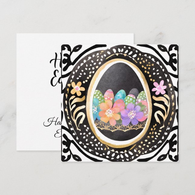 Bright Spring Garden Flowers Easter Egg Watercolor Holiday Card (Front/Back)