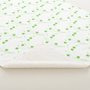 Bright Spring Green Flowers, Small Floral Print Sherpa Blanket