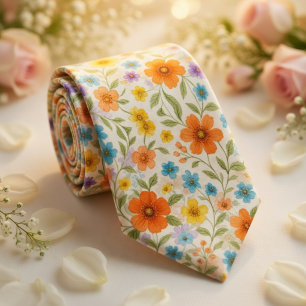 Bright Spring Meadow Floral Pattern Tie