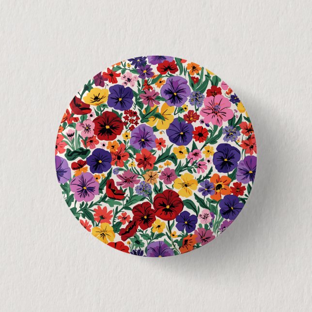 Bright Spring Pansies Floral Garden Pattern 3 Cm Round Badge (Front)