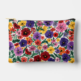 Bright Spring Pansies Floral Garden Pattern Accessory Pouch