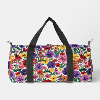 Bright Spring Pansies Floral Garden Pattern Duffle Bag