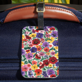 Bright Spring Pansies Floral Garden Pattern Luggage Tag