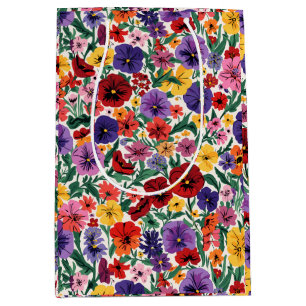 Bright Spring Pansies Floral Garden Pattern Medium Gift Bag