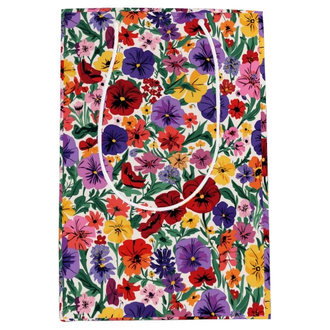 Bright Spring Pansies Floral Garden Pattern Medium Gift Bag (Front)