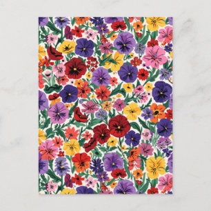 Bright Spring Pansies Floral Garden Pattern Postcard