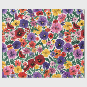 Bright Spring Pansies Floral Garden Pattern Wrapping Paper