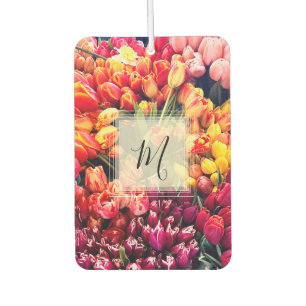 Bright Spring Tulips With Monogram Car Air Freshener