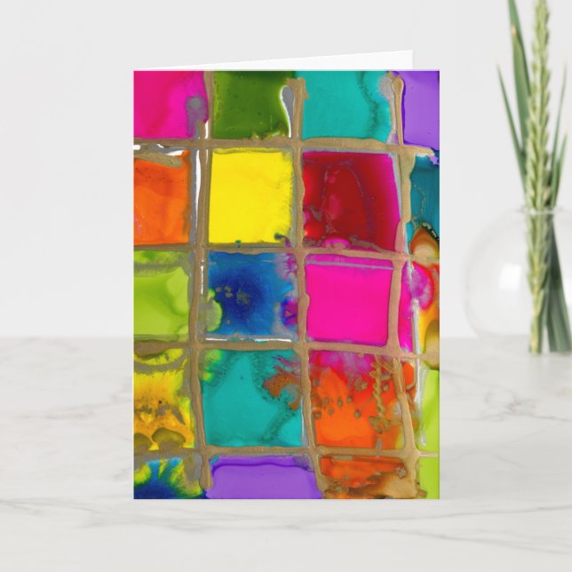 Bright Squares Lovitude Thank You Note Card (Front)