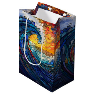 BRIGHT STAINED GLASS LOOK OCEAN WAVES MEDIUM GIFT BAG