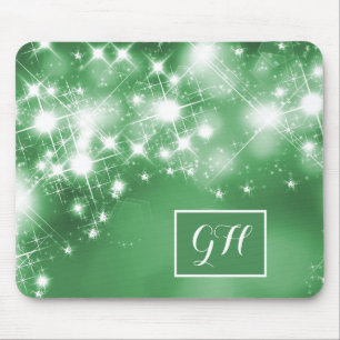 Bright Star Lights on Green Monogram Mouse Pad
