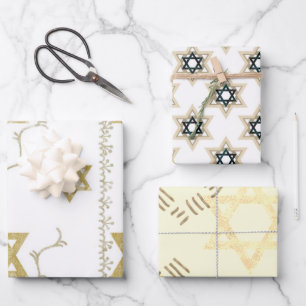 Bright Star of David Black Gold    Wrapping Paper 