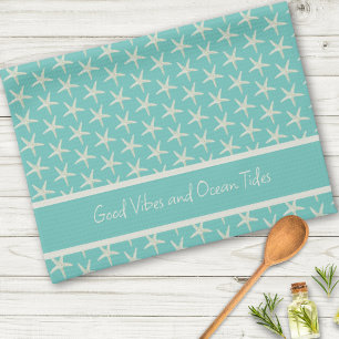 Bright  Starfish Pattern   Coastal Kitchen Tea Towel