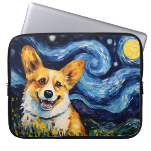 BRIGHT STARRY NIGHT WITH CORGI DOG LAPTOP SLEEVE
