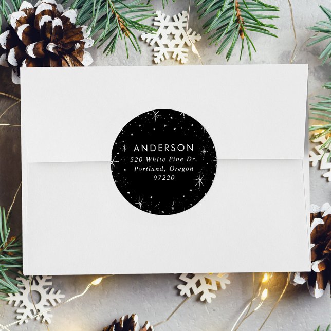 Bright Stars Black Holiday Return Address Label (Creator Uploaded)