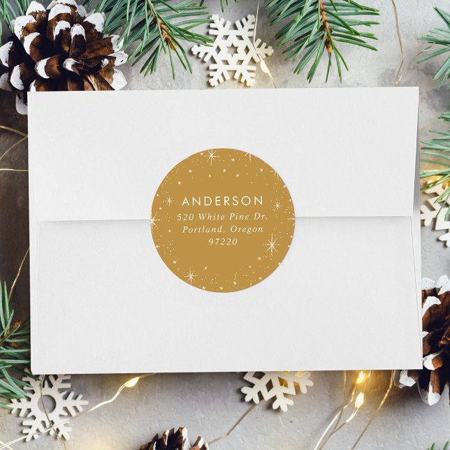 Bright Stars Gold Holiday Return Address Label (Creator Uploaded)