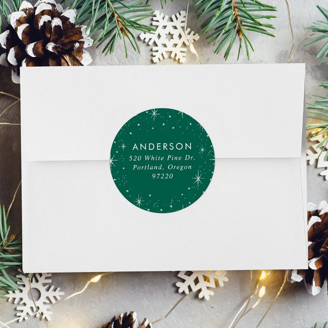 Bright Stars Green Holiday Return Address Label (Creator Uploaded)