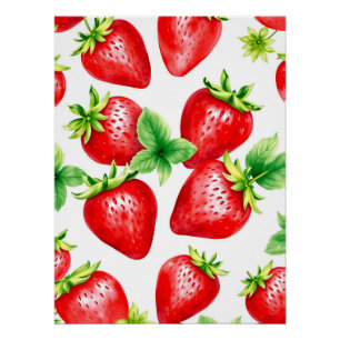 Bright Strawberries in Watercolor on White Poster