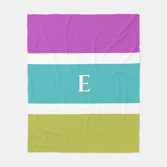 Bright Stripe Modern Initial Monogram Fleece Blanket (Front)