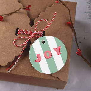 Bright Striped Green Christmas 'Joy' gift tags