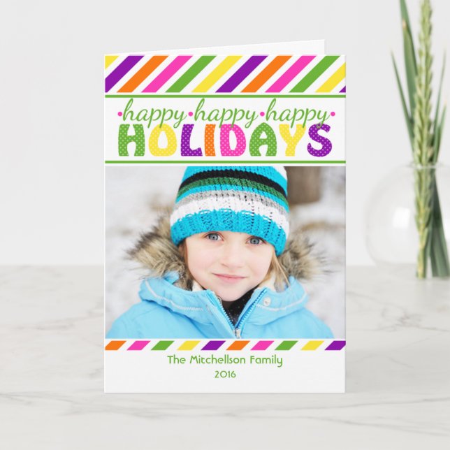 BRIGHT Stripes Colourful Christmas Card (Front)