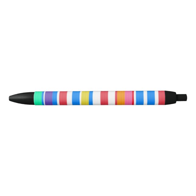 Bright Stripes Red Blue Pink Green  Black Ink Pen (Front)