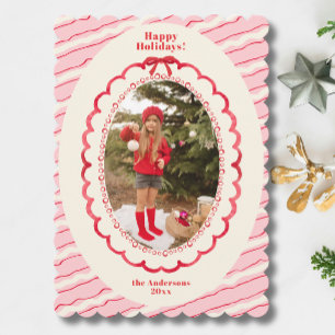 Bright Stripes Two Photos Pink Christmas Holiday Card