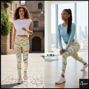 Bright Stylized Horizontal Flowing Wave Pattern Leggings