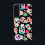 Bright Sugar Skulls Pattern on Black Samsung Galaxy Case<br><div class="desc">Bright and colourful images of sugar skulls make a fun pattern on this unique phone case. There are several different skull images,  all individual in various colours,  and placed on a dramatic black background.</div>