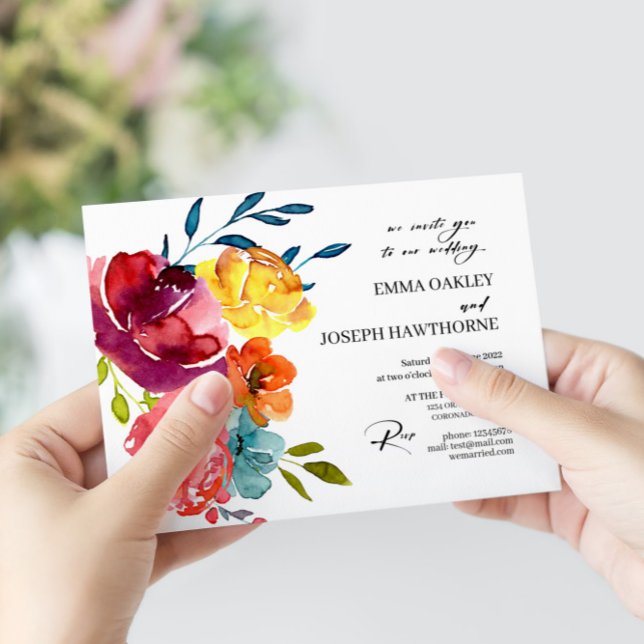 Bright Summer colourful horizontal floral Wedding Invitation (Creator Uploaded)