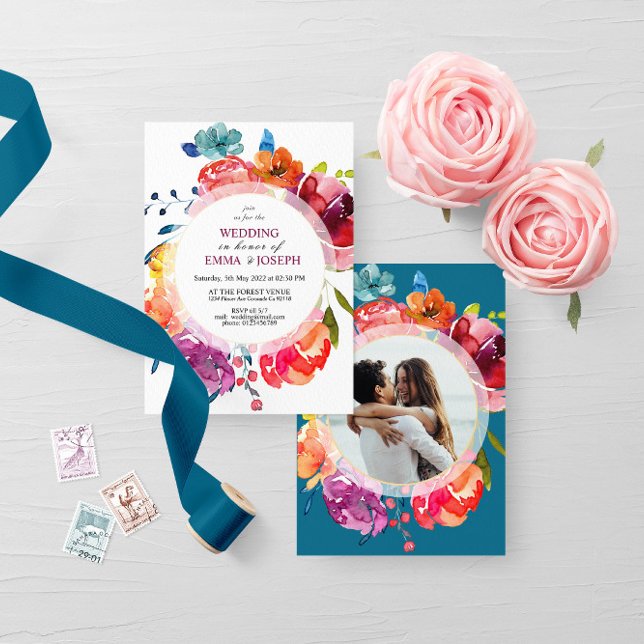Bright Summer colourful round floral Wedding I  In Invitation (Creator Uploaded)