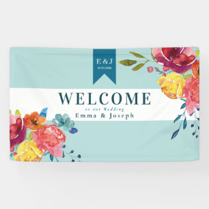 Bright Summer colourful turquoise floral Wedding Banner