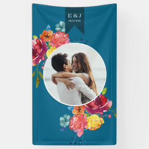 Bright Summer colourful turquoise floral Wedding Banner
