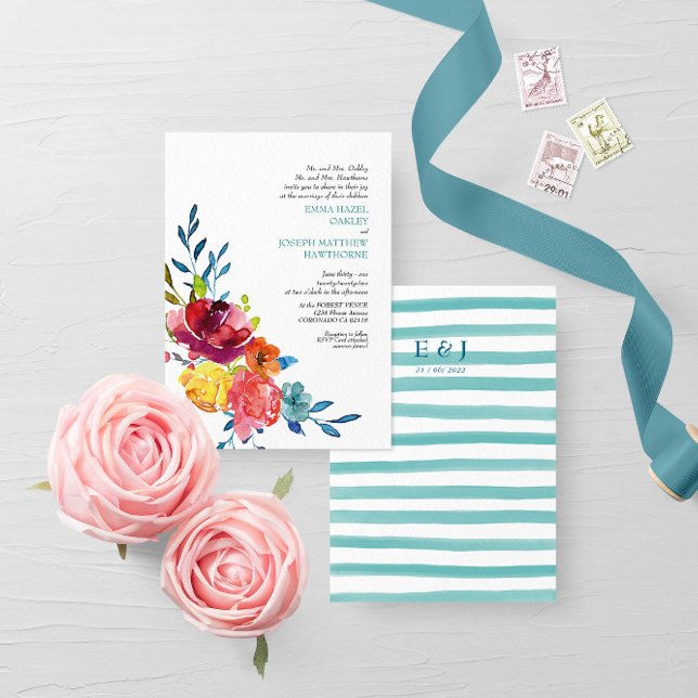 Bright Summer colourful turquoise floral Wedding I Invitation (Creator Uploaded)
