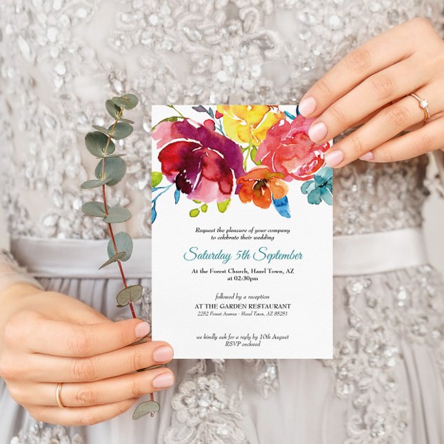 Bright Summer colourful turquoise floral Wedding I Invitation (Creator Uploaded)